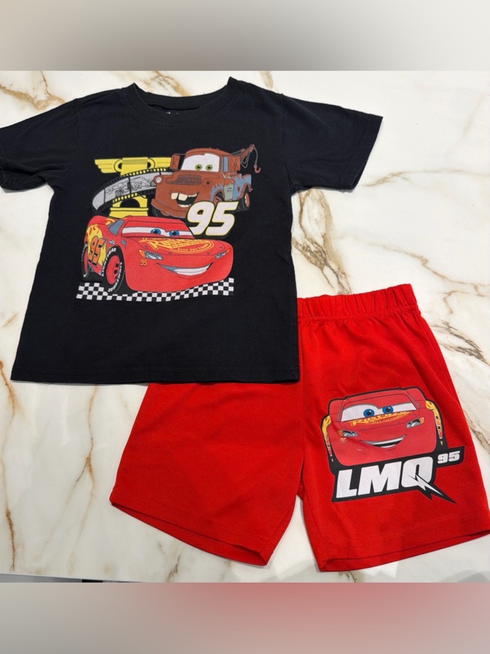 Disney Black Tee and Red Lightning McQueen Shorts Set